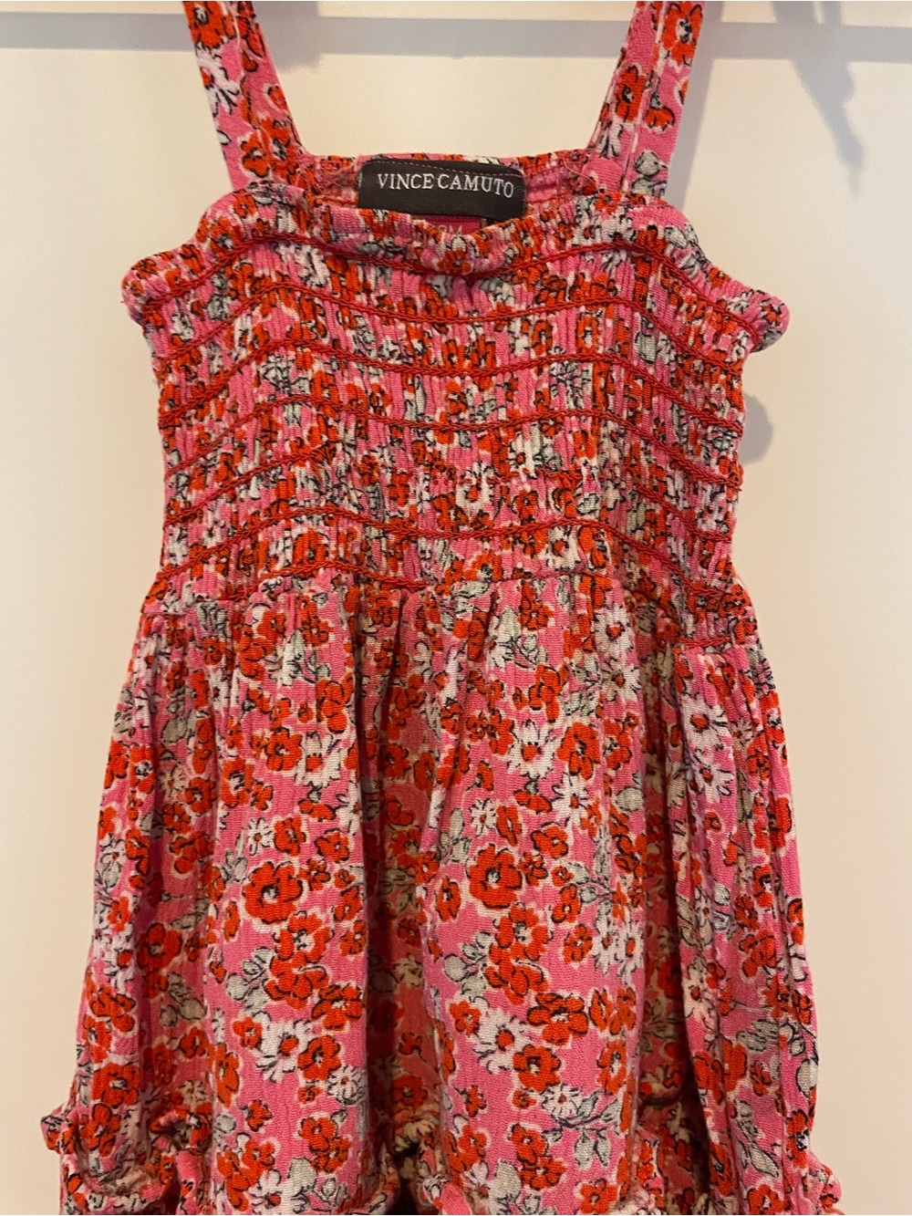 Vince Camuto Pink and Red Floral Smocked Cotton Sundress - Girls